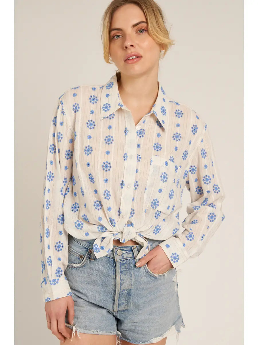 Cassie Emrboidered Button Down Shirt