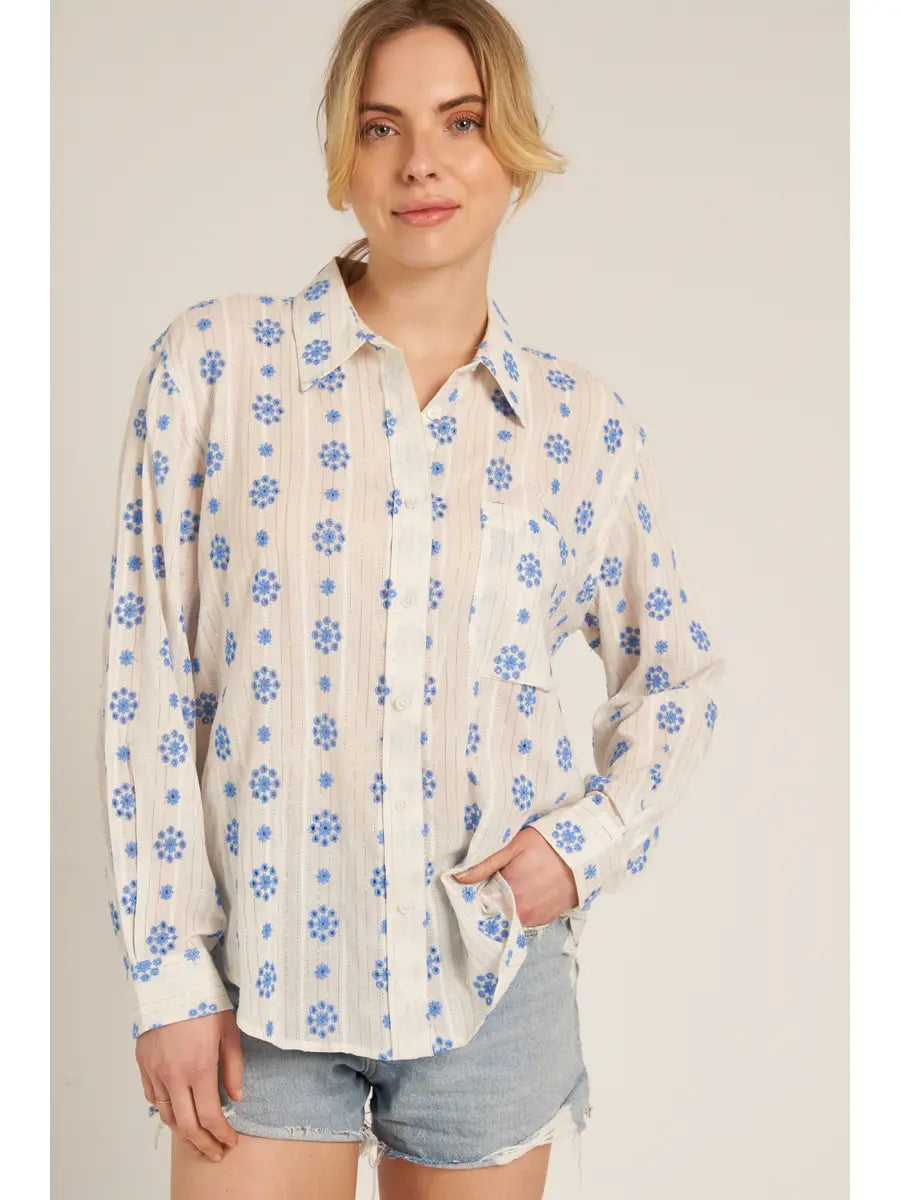 Cassie Emrboidered Button Down Shirt